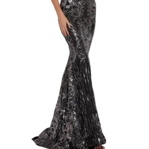SALE NWT Jasz Couture 7432 Sequined Prom Dresses Black/Gunmetal Size 6 - Picture 2 of 6